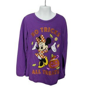 Disney Purple Long sleeve Minnie Mouse No Tricks All Treats sz large 10/12 shirt